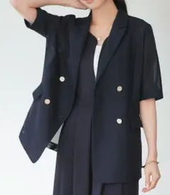 RUIRUE BOUTIQUE メッシュ テーラードジャケット ダークネイビーのサムネイル