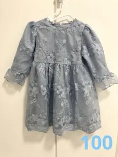 水色花柄刺繍ワンピースドレスプティマインアプレレクール記念日結婚式誕生日100