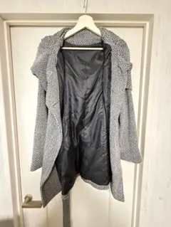 フード付きウールコート グレーとホワイト