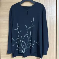 黒 植物刺繍 長袖シャツ