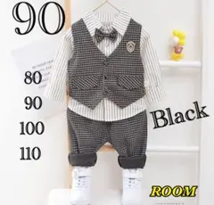 新品 ベビー キッズ チェック＆ストライプ フォーマル セット ブラック 90