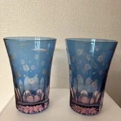 江戸切子 　彩鳳　桜模様　天開タンブラーペアグラス 　木箱入り