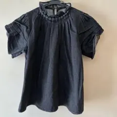 ブラックデニム アメリ 半袖シャツ フリルネックのサムネイル
