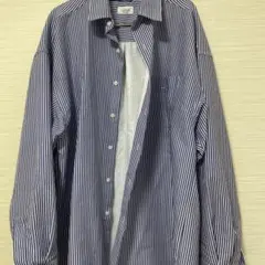 JUNRED ストライプ柄 長袖シャツ ネイビー×ホワイト L