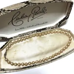 ヴィンテージ　蛇柄箱付き　1連パールネックレス　ベージュ