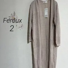 1102【フェルゥ】美品　タグ付き透かし編みロングカーディガン ピンクベージュ2のサムネイル