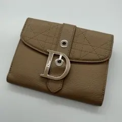 極美品　クリスチャンディオール　折り財布　Dロゴ　トロッター　レザー　ベージュ