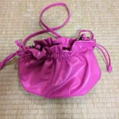 ピンク 巾着型 ショルダーバッグ