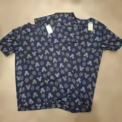 2着セット新品 Disney 総柄 Tシャツ ネイビー L、M