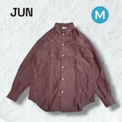 高級絹100%JUN 長袖 シルクシャツ M 茶 ブラウン 日本製 ヴィンテージ