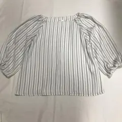 ストライプ バルーンスリーブ シャツ　ホワイト