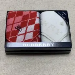 BURBERRY タオル生地 ハンカチ 赤 白