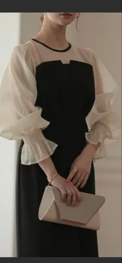 epic day ボリュームスリーブシフォンロングワンピース