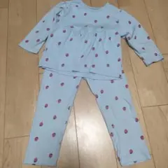 いちご柄 水色パジャマ 上下セット 120cm