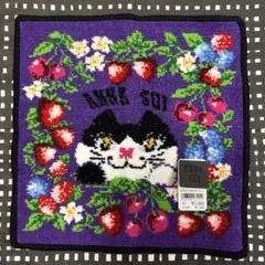 アナスイ　タオルハンカチ　シェニール織 ねこ　フルーツ柄