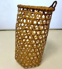 竹細工　 円筒形 透かし模様 バスケット