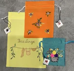ベトナム刺繍デザインの巾着袋3点セット