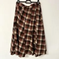 ブラウン チェック柄 フレアスカート スカート ロングスカート 秋冬
