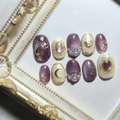 ネイルチップ 大人 上品 月 パール マグネット　月 宇宙ネイル　ニュアンス