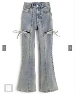 GRL サイドカットアウトリボンフレアデニムパンツ XS ライトブルー