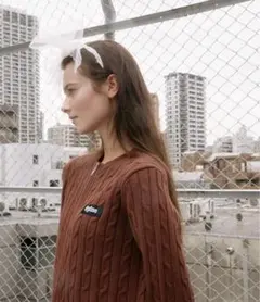 épine ケーブル編みブラウンニットワンピース