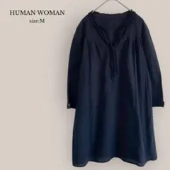 HUMAN WOMAN 7分袖チュニック　スキッパーカラー　ゆったり　リネンのサムネイル