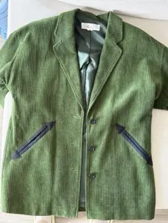 コーデュロイ 緑色 テーラードジャケットヴィンテージ風古着