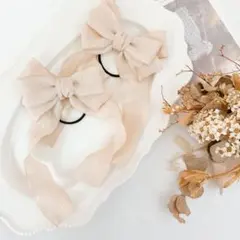新色ベージュ　足長たらりんリボン2本セット　キッズ　ハンドメイド　韓国