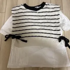 【美品✨】ZARA ストライプ リボン付きTシャツ M