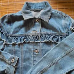 GUフリル付きライトブルー レディースデニムジャケット