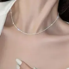 シルバー シンプル チェーンネックレス　ダイヤモンドカット　38+5cm