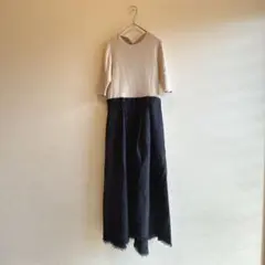 リリーブラウン　ジャガードドッキングワンピース　ベージュ　フリー　五分袖