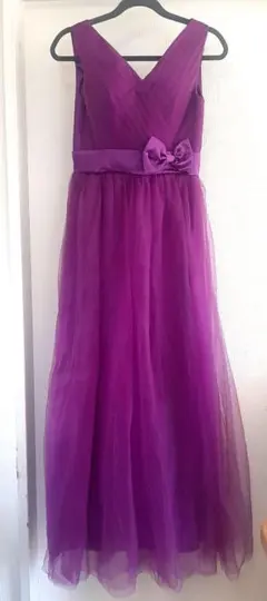 紫のVネック ノースリーブロングドレス　XL