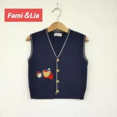 □［Fami＆Lia］ネイビー動物刺繍ノースリーブベスト