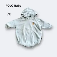 POLO Baby フード付き ロンパース 70 ブルー 男の子 ベビー服