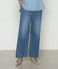 デニムワイドパンツ 日本製 ハイウエスト センタープレス ライトブルー 7号