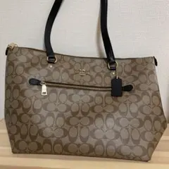 COACH コーチ トートバッグ シグネチャー レザー ブラウン　ファスナー付き