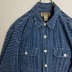 DULUTH TRADING 長袖シャツ ブルー ストライプ ダブルポケット