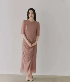 kaene ラメドビースリットドレス34 ベージュ