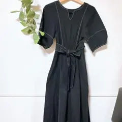 【natural couture】ブラック ワンピース ウエストリボンMサイズ