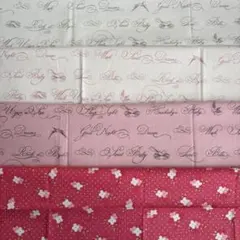 moda 4枚セット綿生地 花柄　カリグラフィー　英字　鳥　ピンク白ドット