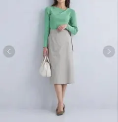 美品 グリーンレーベルリラクシング ラップ風タイトスカート ひざ下丈 グレー Sのサムネイル