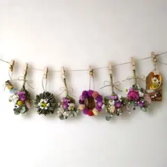 ドライフラワーガーランド ミニリース ガラス小瓶 オレンジ インテリア壁飾り