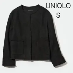 UNIQLO ツイードノーカラージャケット S ブラック