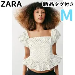 ZARA カットワーク刺繍入りプリントトップス M ドットのサムネイル