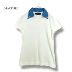 マカフィー MACPHEE 襟切替ニット 半袖 S 白 青 綿100% 薄手のサムネイル