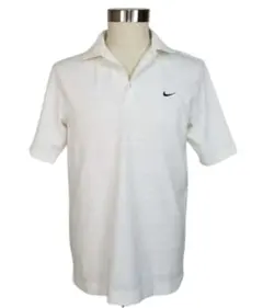 ナイキゴルフ人気定番シンプル刺繍ロゴシャドーボーダー柄ポロシャツ半袖メンズL白