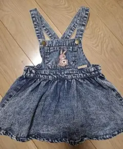 バースデイ フタフタ デニム ジャンパースカート ウサギ ワンピース