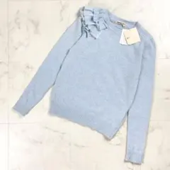 下げ札付 アプワイザーリッシェ フリルデザイン長袖ニット 水色 2*BD525