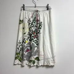 ✨綿100%✨ イズスカラー【Ｍ】スカート 膝丈 薄手 花柄 ウエストゴム 白のサムネイル
